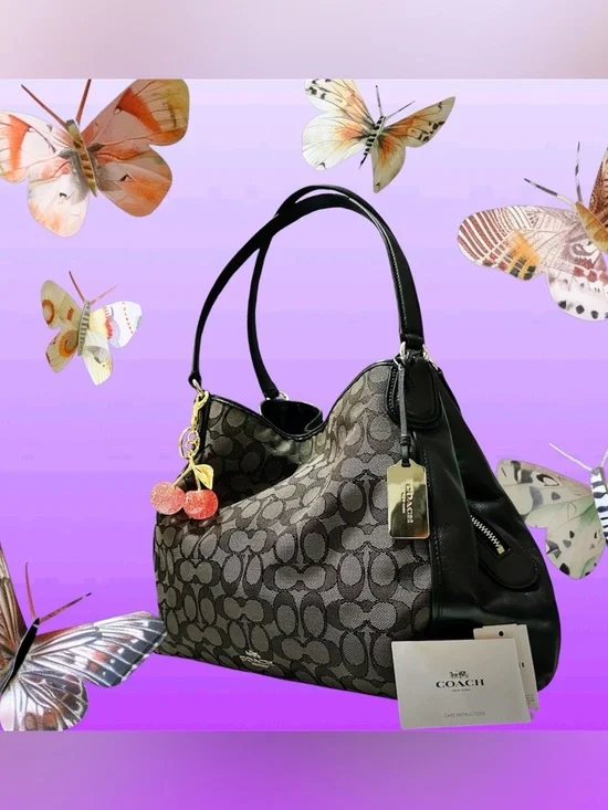 Vintage style Coach soho Shoulder Bag Black and Charcoal Signature Hobo Bag - Picture 6 of 17